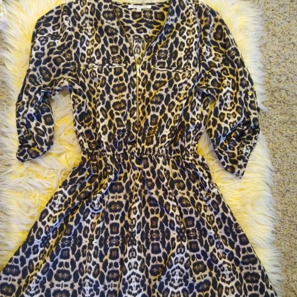 Leopard Print Quarter Zip Dress
